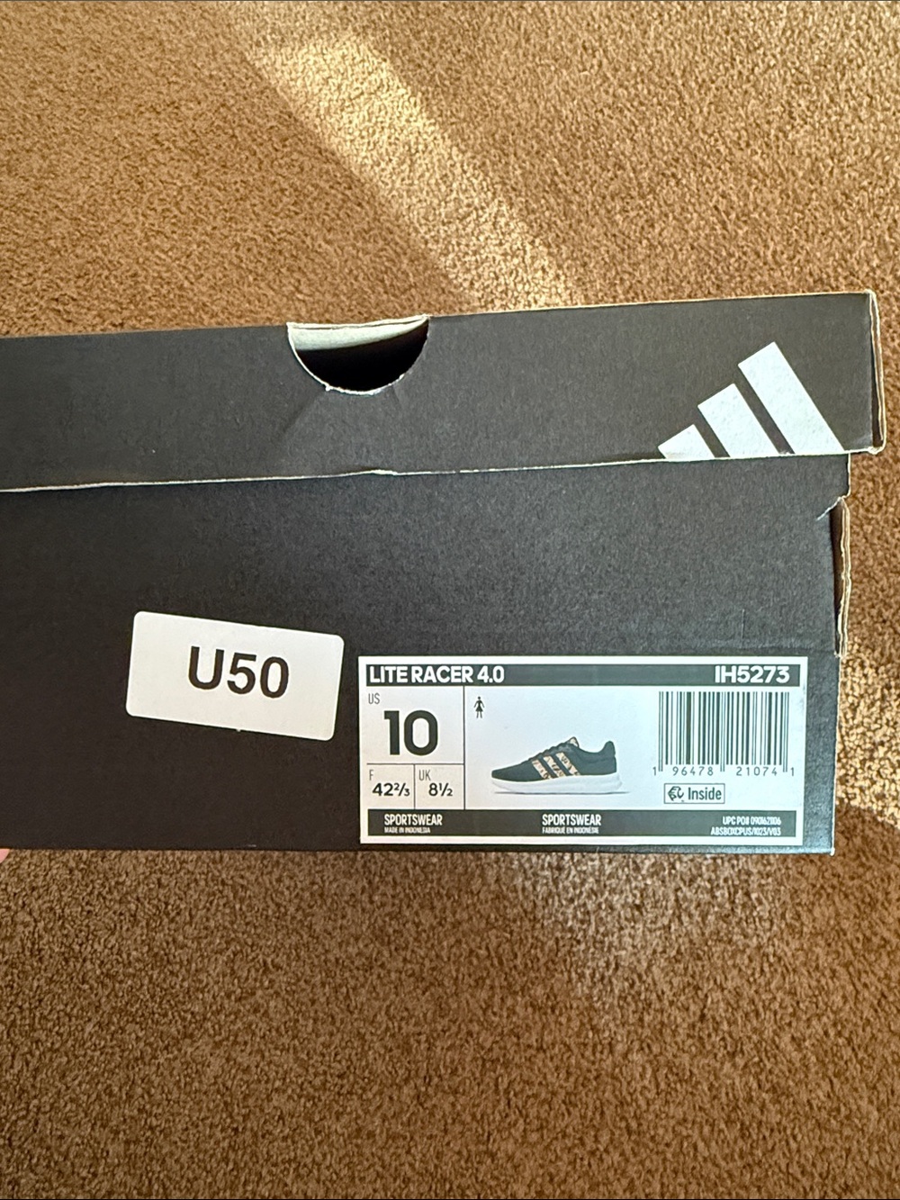 adidas Black Shoe Box with White Logo and Label